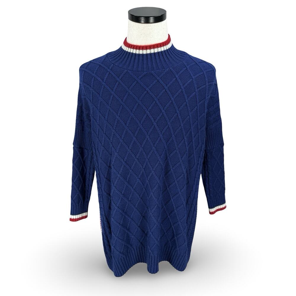 MerSea Sailor Tunic Sweater Womens Size OS Blue Red Lattice Pullover Side Slit